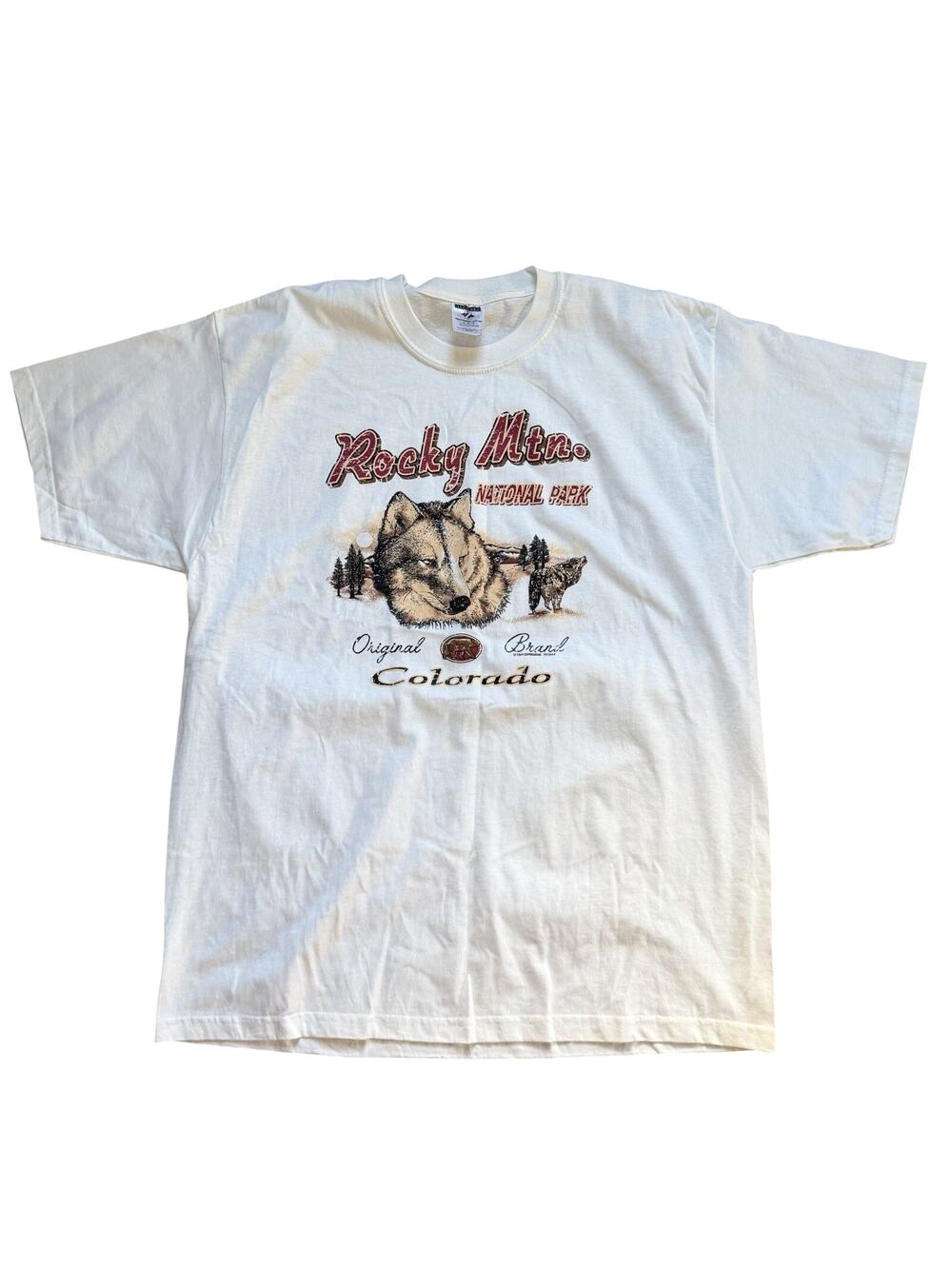 Vintage 90s Rocky Mountain National Park Wolf T Shirt XL Jerzees Colorado Nature